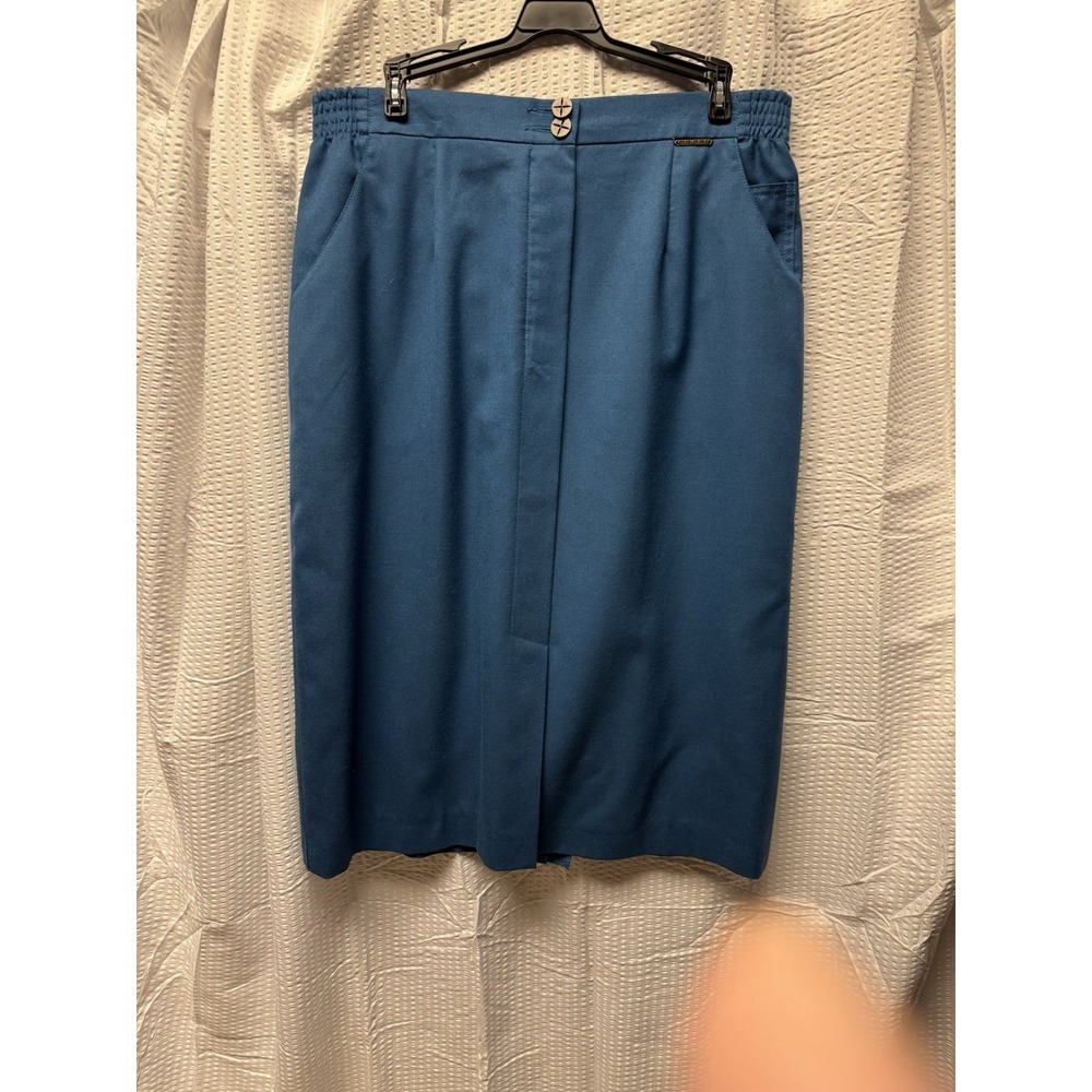 Vintage Geiger Women's Teal Pure New Wool Pleated Lined Midi Skirt